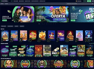 Página inicial do site Solverde  com ofertas de boas-vindas, jogos de slots populares, jogos exclusivos e jogos crash.